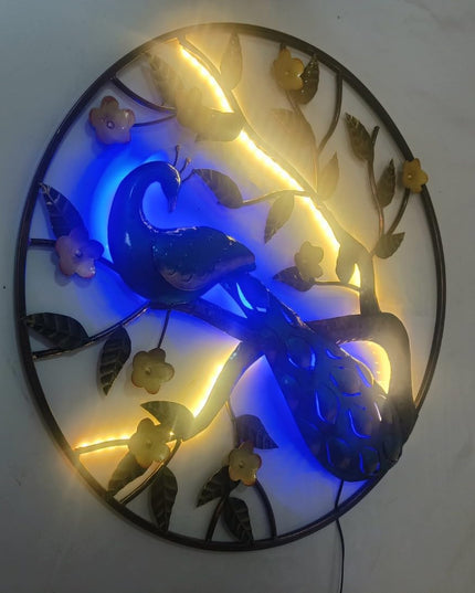 HANSART Special Peacock In Circular Ring Metal Wall Art with LED, Nature Wall Decor (36 x 36 Inches)