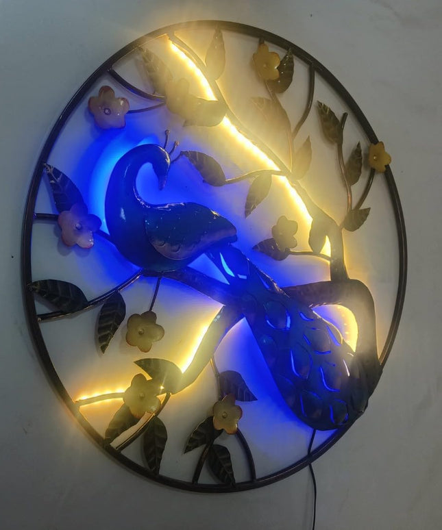 HANSART Special Peacock In Circular Ring Metal Wall Art with LED, Nature Wall Decor (36 x 36 Inches)