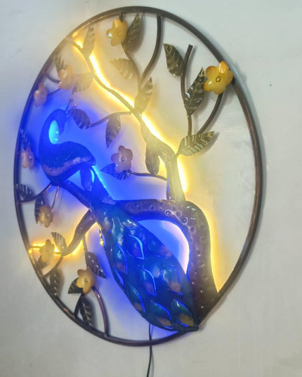 HANSART Special Peacock In Circular Ring Metal Wall Art with LED, Nature Wall Decor (36 x 36 Inches)