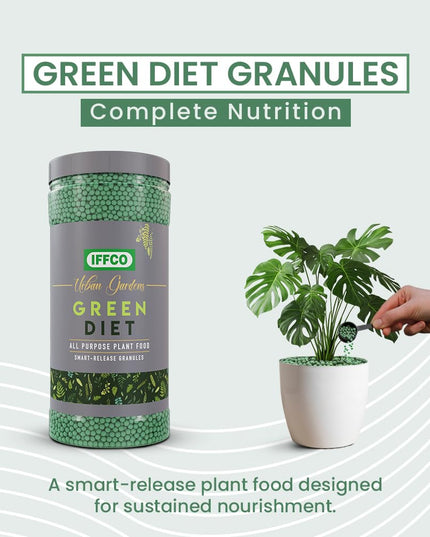 IFFCO Urban Gardens - Green Diet - 1 Kg - Organic Plant Food For Potted Indoor & Outdoor plants, Balanced Macro & Micro Nutrients, Slow-Release Granules