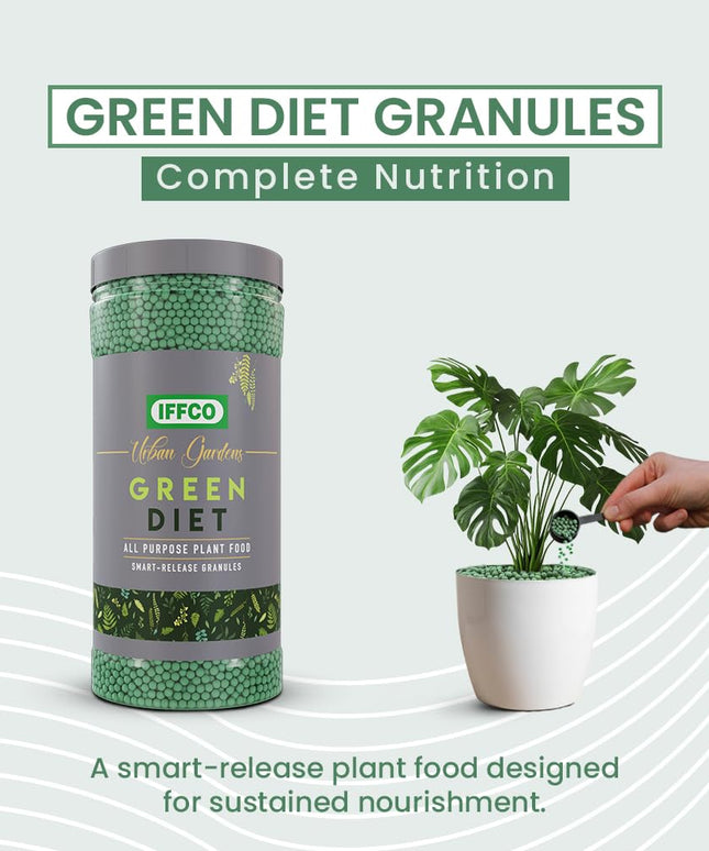 IFFCO Urban Gardens - Green Diet - 1 Kg - Organic Plant Food For Potted Indoor & Outdoor plants, Balanced Macro & Micro Nutrients, Slow-Release Granules
