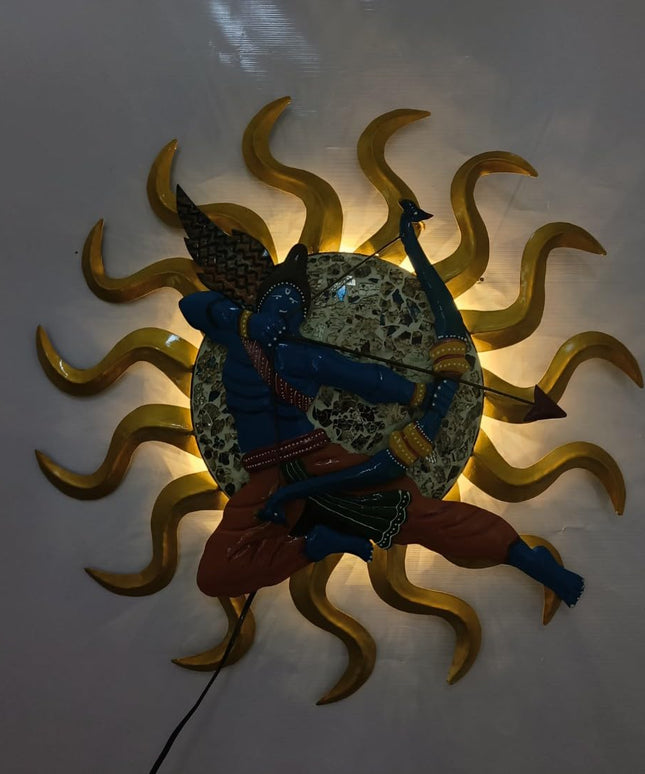 HANSART Shri Ram With Bow And Arrow Sun Metal Wall Art For Living Room, Hall, Bedroom, Guest Room (24 x 24 Inches)