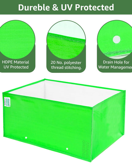 Anandi Green's Premium HDPE UV Protected 260 GSM Square Shaped Green Colour Plants Grow Bags Suitable for Terrace and Vegetable Gardening (Pack of 5, 24X12X9 INCH)