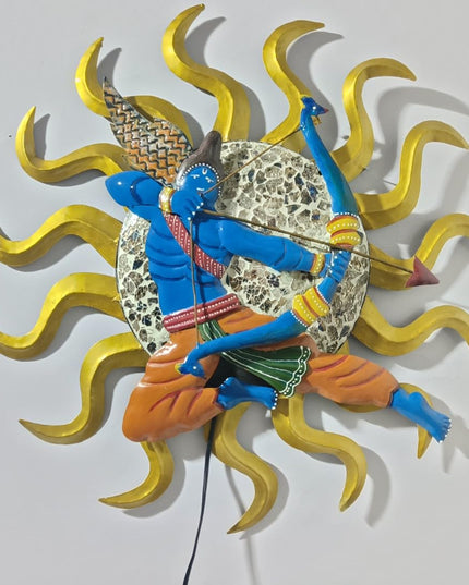 HANSART Shri Ram With Bow And Arrow Sun Metal Wall Art For Living Room, Hall, Bedroom, Guest Room (24 x 24 Inches)