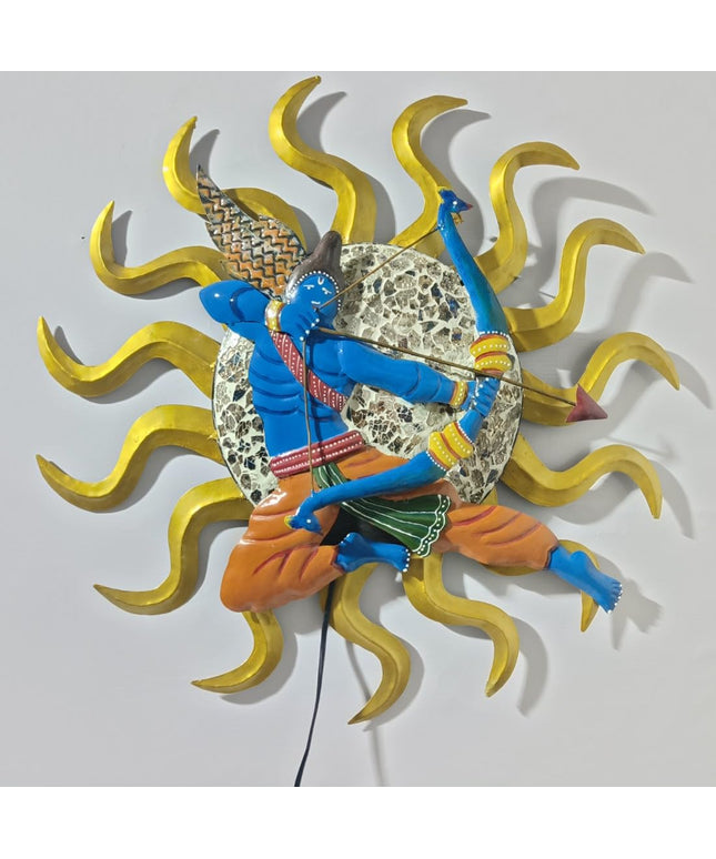 HANSART Shri Ram With Bow And Arrow Sun Metal Wall Art For Living Room, Hall, Bedroom, Guest Room (24 x 24 Inches)