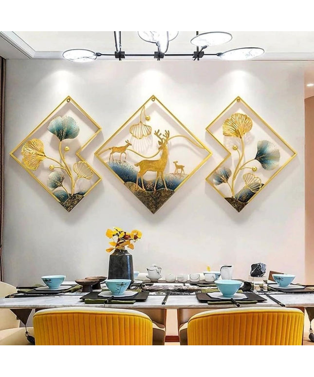 Hansart Diamond Nature Deer Metal Wall Art For Living Room, Hall, Bedroom, Guest Room (60 x 2 x 21 Inches)