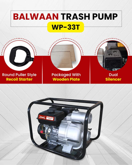 Balwaan Krishi WP-22R Water Pump 2 Inch Outlet | 7 HP Powerful Petrol Engine 4 Stroke | For Irrigation, Water Supply, Sewage Movement and Draining Agriculture Farming | Get 1-litre Engine Oil