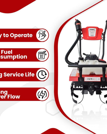 BALWAAN Krishi BW-25 Mini Tiller 63 cc 2 Stroke Petrol Engine Blades are Made of high Carbon Steel for Cultivating & Mixing and Helping to Prepare Soil for Planting & Weeding Free 500ml Engine Oil