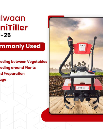BALWAAN Krishi BW-25 Mini Tiller 63 cc 2 Stroke Petrol Engine Blades are Made of high Carbon Steel for Cultivating & Mixing and Helping to Prepare Soil for Planting & Weeding Free 500ml Engine Oil
