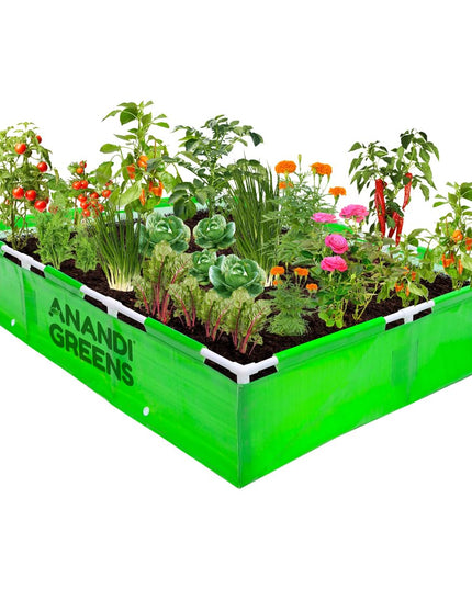 Anandi Green's HDPE UV Protected 360 GSM Green Color Rectangular Plants Grow Bags Suitable for VegetableTerrace Gardening with PVC Pipe Support (8Lx3Wx1H Fit) Pack of 1