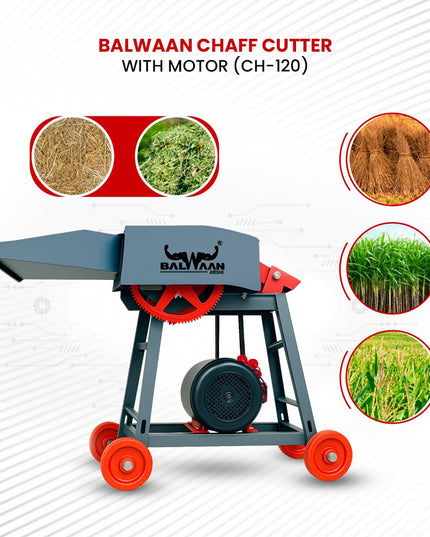 BALWAAN Krishi Chaff Cutter CH-120 with 2HP Motor, Comes with 4 Pieces Blade and RPM is 1440 | Suitable for Cutting up Straw or Hay for Fodder into Small Pieces Use for Small Dairy Farming