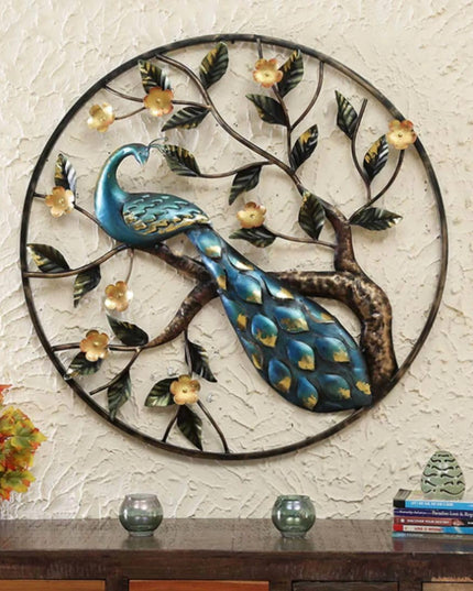 HANSART Special Peacock In Circular Ring Metal Wall Art with LED, Nature Wall Decor (36 x 36 Inches)