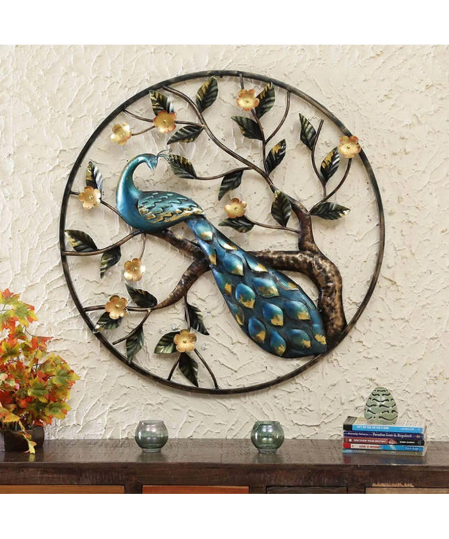 HANSART Special Peacock In Circular Ring Metal Wall Art with LED, Nature Wall Decor (36 x 36 Inches)