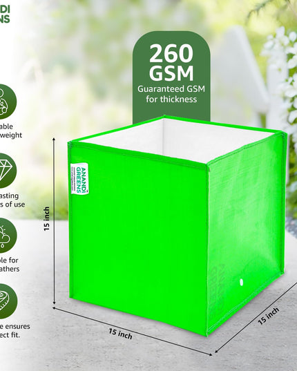 Anandi Green's Premium HDPE UV Protected 260 GSM Square Shaped Green Colour Plants Grow Bags Suitable for Terrace and Vegetable Gardening (Pack of 5, 24X12X9 INCH)