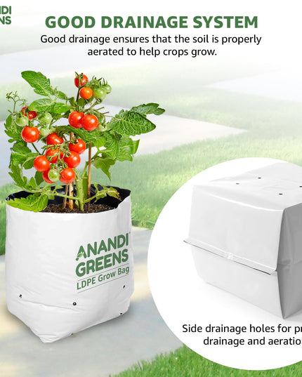 Anandi Green's White Color UV Protected Double Layer Poly Plastic Grow Bag for Home Garden Terrace Gardening Kitchen Gardening (Pack of 6 28x28x50 CM)