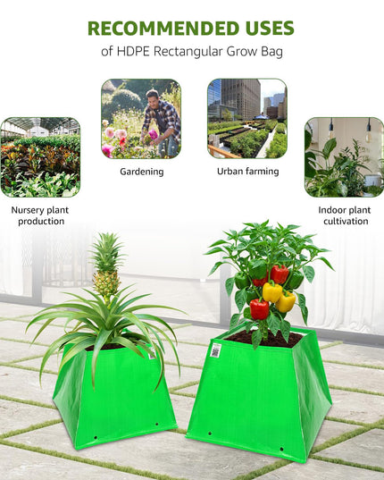 Anandi Green's Premium HDPE UV Protected 260 GSM Square Shaped Green Colour Plants Grow Bags Suitable for Terrace and Vegetable Gardening (Pack of 5, 24X12X9 INCH)