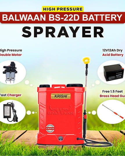 BALWAAN Krishi BS-21 Battery and Manual 2 in 1 Knapsack Sprayer 12 Volts x 8 Ampere | 18 litres Tank Capacity | High Pressure Sprayer | Suitable for Spraying