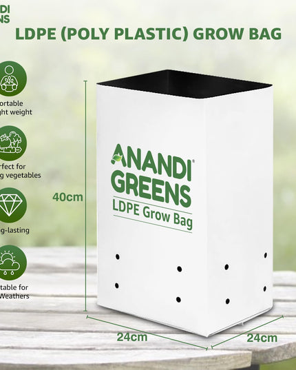 Anandi Green's White Color UV Protected Double Layer Poly Plastic Grow Bag for Home Garden Terrace Gardening Kitchen Gardening (Pack of 6 28x28x50 CM)