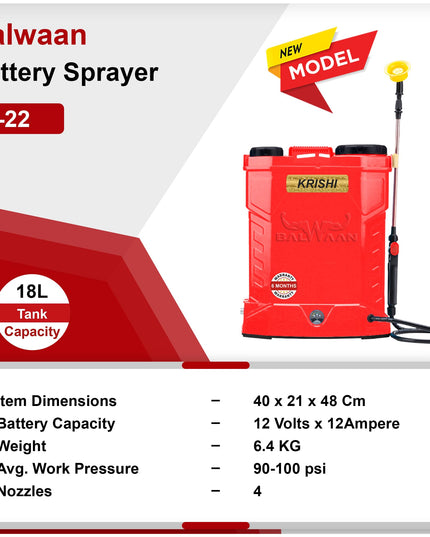 BALWAAN Krishi BS-21 Battery and Manual 2 in 1 Knapsack Sprayer 12 Volts x 8 Ampere | 18 litres Tank Capacity | High Pressure Sprayer | Suitable for Spraying