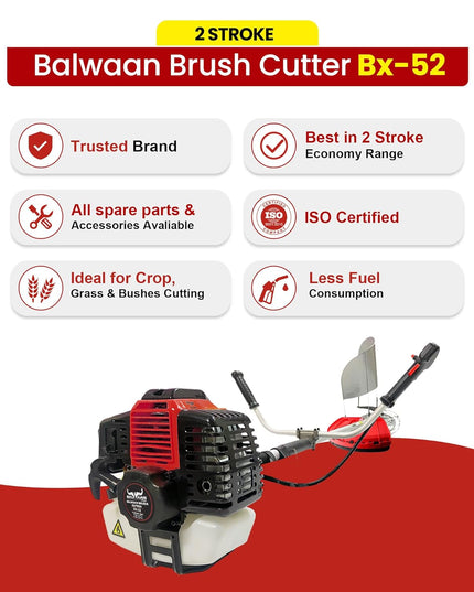 Balwaan Krishi BX-52 Brush Cutter 2 Stroke Side Pack Machine 52cc Extra Power Torque Engine|80T, 3T Blade, Tap n Go for Agriculture, Gardening, Lawn Grass Trimming Eco Series Free 500ml Engine Oil