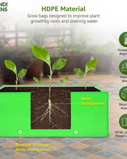 Anandi Green's Premium HDPE UV Protected 260 GSM Square Shaped Green Colour Plants Grow Bags Suitable for Terrace and Vegetable Gardening (Pack of 5, 24X12X9 INCH)