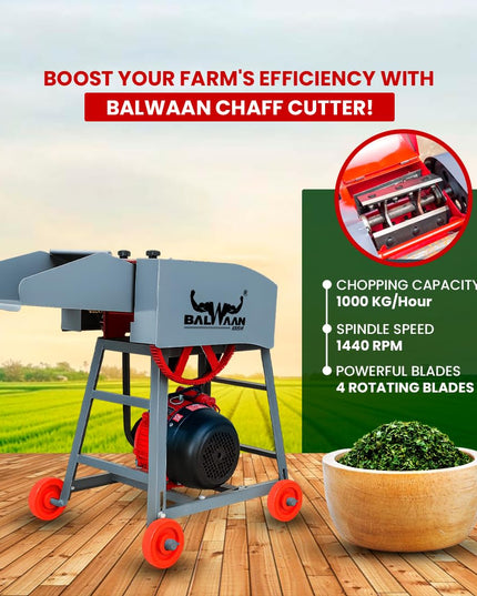 BALWAAN Krishi Chaff Cutter CH-120 with 2HP Motor, Comes with 4 Pieces Blade and RPM is 1440 | Suitable for Cutting up Straw or Hay for Fodder into Small Pieces Use for Small Dairy Farming