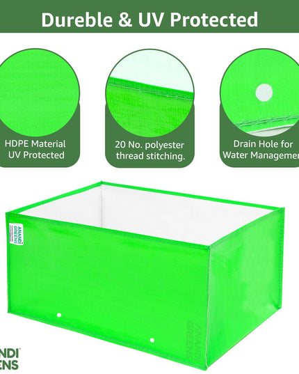 Anandi Green's Premium HDPE UV Protected 260 GSM Square Shaped Green Colour Plants Grow Bags Suitable for Terrace and Vegetable Gardening (Pack of 5, 24X12X9 INCH)