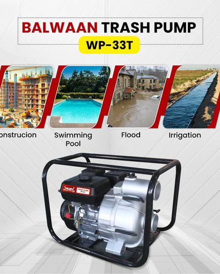 Balwaan Krishi WP-22R Water Pump 2 Inch Outlet | 7 HP Powerful Petrol Engine 4 Stroke | For Irrigation, Water Supply, Sewage Movement and Draining Agriculture Farming | Get 1-litre Engine Oil