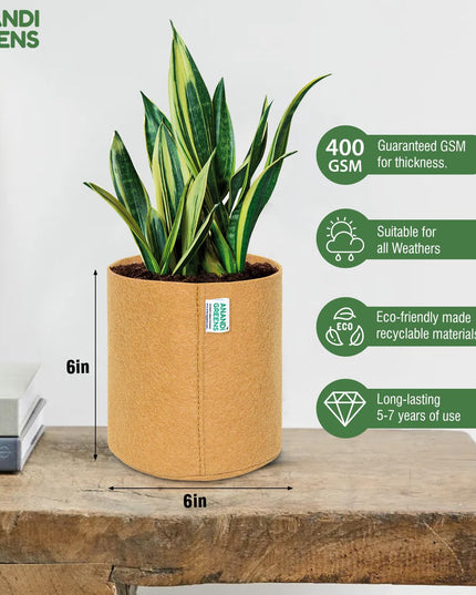 Anandi Green's 400 GSM Eco Friendly Geo Fabric Plant Grow Bag Suitable for Terrace and Flowers Vegetable Gardening 6x6 inch Maroon Color Pack of 10