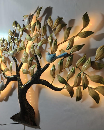 5 Birds Metal Wall Tree Decorative Art with Led for Home Or Office (47 x 32 Inches)