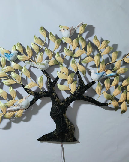 5 Birds Metal Wall Tree Decorative Art with Led for Home Or Office (47 x 32 Inches)