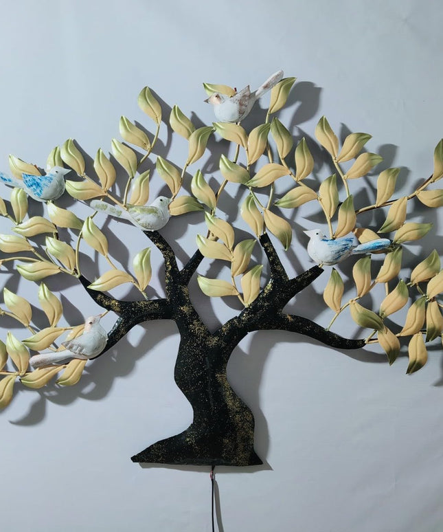 5 Birds Metal Wall Tree Decorative Art with Led for Home Or Office (47 x 32 Inches)