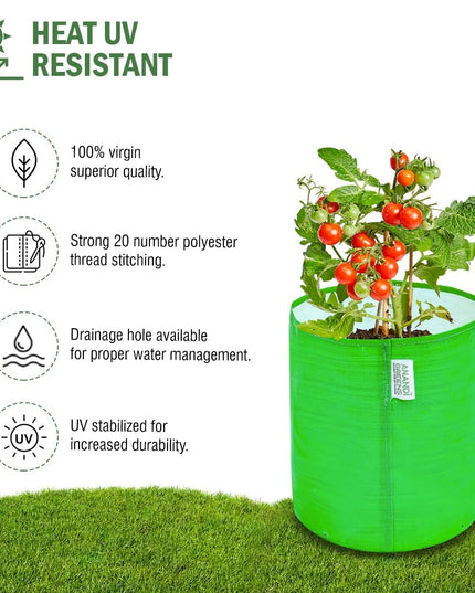 Anandi Green's Premium HDPE Uv Protected 260 GSM Round Shaped Green Colour Plants Grow Bags Suitable for Terrace and Vegetable Gardening 12x12 Inch Pack of 5 Grow Bags