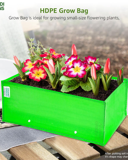 Anandi Green's Premium HDPE UV Protected 260 GSM Square Shaped Green Colour Plants Grow Bags Suitable for Terrace and Vegetable Gardening (Pack of 5, 24X12X9 INCH)