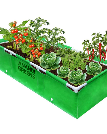 Anandi Green's HDPE UV Protected 360 GSM Green Color Rectangular Plants Grow Bags Suitable for VegetableTerrace Gardening with PVC Pipe Support (8Lx3Wx1H Fit) Pack of 1