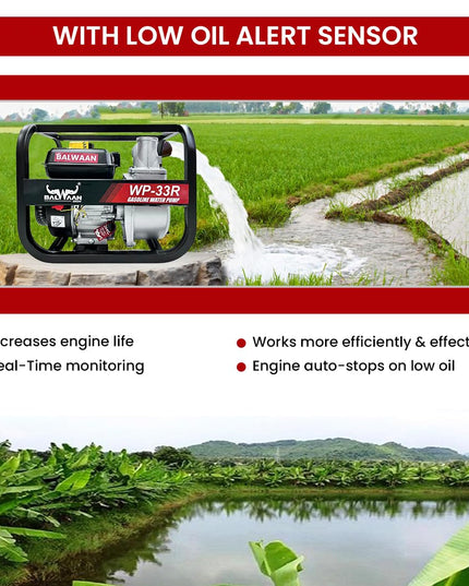 Balwaan Krishi WP-22R Water Pump 2 Inch Outlet | 7 HP Powerful Petrol Engine 4 Stroke | For Irrigation, Water Supply, Sewage Movement and Draining Agriculture Farming | Get 1-litre Engine Oil