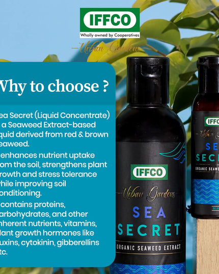 IFFCO URBAN GARDENS - 200 ML - Sea Secret - Seaweed Extract Liquid Concentrate - Organic Fertilizer & Growth Promoter for Plants, 100% Water Soluble