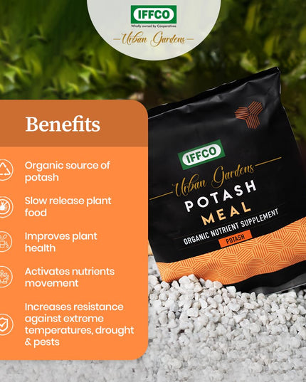 IFFCO Urban Gardens - Potash Meal 900gm - Organic Bio Potash Fertilizer for Plants and Home Garden - Plant Nutrient Supplement in Slow Release Granules
