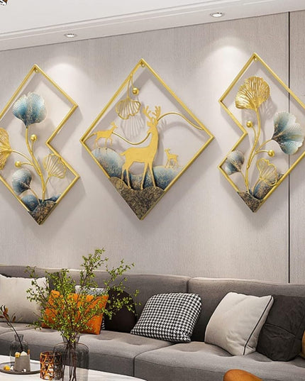 Hansart Diamond Nature Deer Metal Wall Art For Living Room, Hall, Bedroom, Guest Room (60 x 2 x 21 Inches)