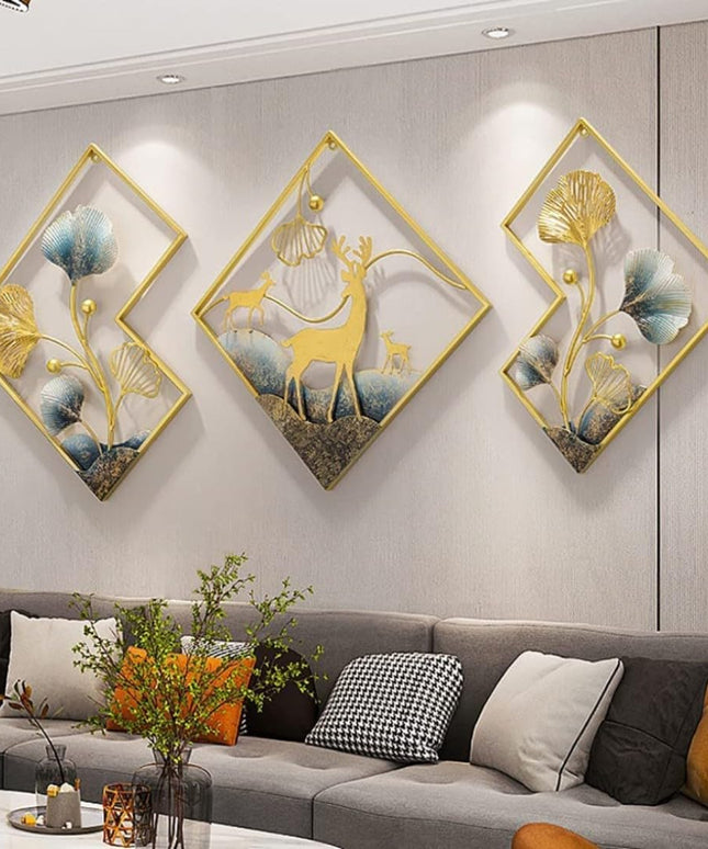 Hansart Diamond Nature Deer Metal Wall Art For Living Room, Hall, Bedroom, Guest Room (60 x 2 x 21 Inches)