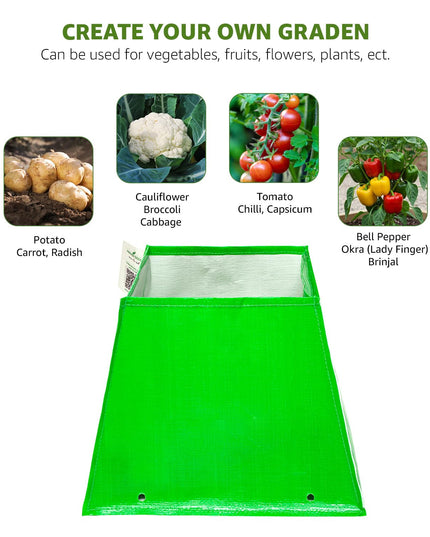 Anandi Green's Premium HDPE UV Protected 260 GSM Square Shaped Green Colour Plants Grow Bags Suitable for Terrace and Vegetable Gardening (Pack of 5, 24X12X9 INCH)