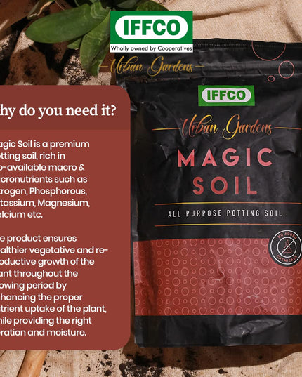 IFFCO Urban Gardens - Potting Soil Mix 20kg - Made with Export Quality Cocopeat with Added Organic Manure, Perlite & Nutrients - Ready to use Soil for Home Garden - Now Available in Single Pack