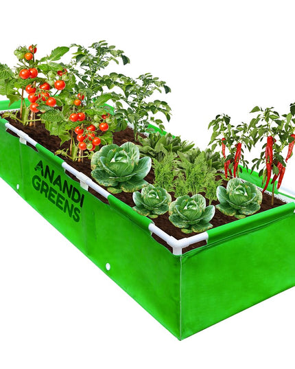 Anandi Green's HDPE UV Protected 360 GSM Green Color Rectangular Plants Grow Bags Suitable for VegetableTerrace Gardening with PVC Pipe Support (8Lx3Wx1H Fit) Pack of 1