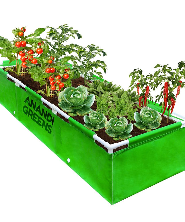 Anandi Green's HDPE UV Protected 360 GSM Green Color Rectangular Plants Grow Bags Suitable for VegetableTerrace Gardening with PVC Pipe Support (8Lx3Wx1H Fit) Pack of 1