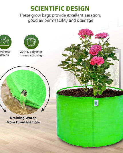 Anandi Green's Premium HDPE Uv Protected 260 GSM Round Shaped Green Colour Plants Grow Bags Suitable for Terrace and Vegetable Gardening 12x12 Inch Pack of 5 Grow Bags
