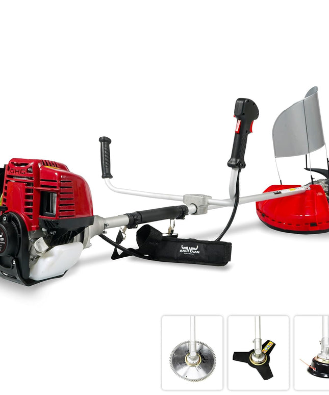 BALWAAN Krishi BX-35 Brush Cutter 35cc Petrol Engine 4 Stroke Side Pack Crop Cutter or Grass Cutter Machine Heavy Duty 80 Teeth, 3 Teeth and Tap & go Blades for Crop, Grass, Garden, Lawn Cutting