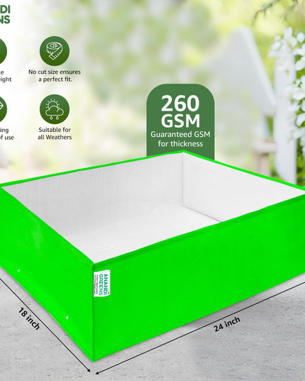 Anandi Green's Premium HDPE UV Protected 260 GSM Square Shaped Green Colour Plants Grow Bags Suitable for Terrace and Vegetable Gardening (Pack of 5, 24X12X9 INCH)