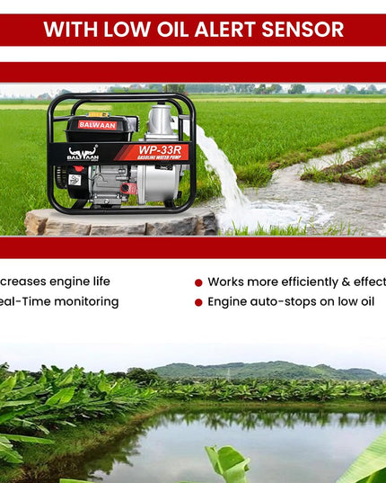 Balwaan Krishi WP-22R Water Pump 2 Inch Outlet | 7 HP Powerful Petrol Engine 4 Stroke | For Irrigation, Water Supply, Sewage Movement and Draining Agriculture Farming | Get 1-litre Engine Oil