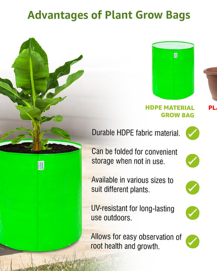 Anandi Green's Premium HDPE Uv Protected 260 GSM Round Shaped Green Colour Plants Grow Bags Suitable for Terrace and Vegetable Gardening 12x12 Inch Pack of 5 Grow Bags