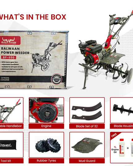 BALWAAN Krishi BP-750E Power Weeder | 212cc 4-Stroke Engine | Electric-Start with Shocker, Triple Adjustable | 40-inch Working Width | Get Free 650 ML Engine Oil & 1.8 L Gear Oil | Latest Model